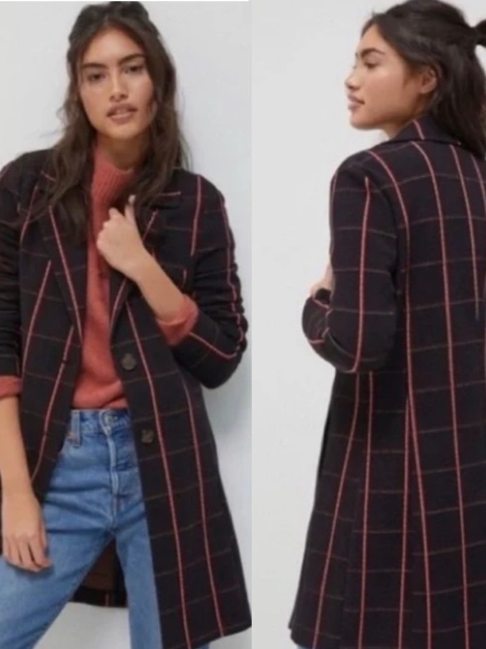Anthropologie Black Red Plaid Blazer Sigrid Longline Jacket Avec Les Filles XS